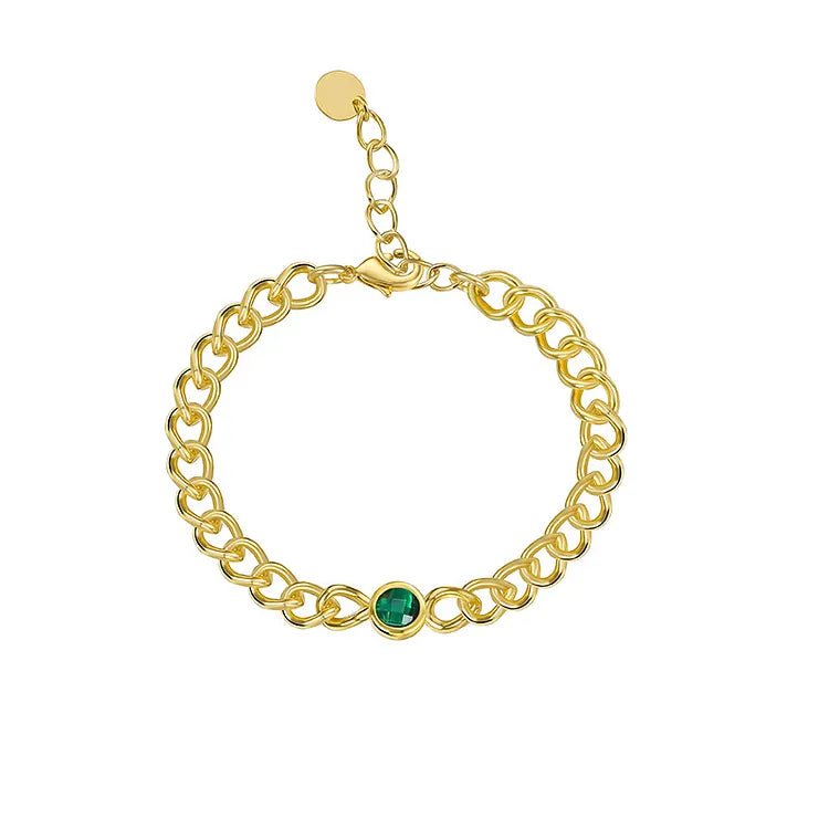 18K Gold Plated Emerald CZ Chunky Chain Bracelet