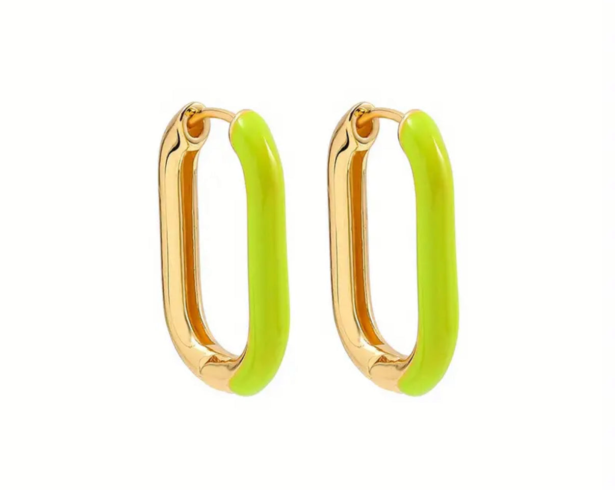 Gold Plated Neon Green Gretchen Oval Hoop Earrings