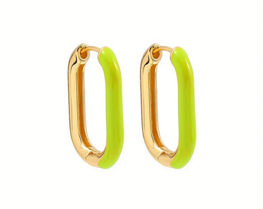 Gold Plated Neon Green Gretchen Oval Hoop Earrings