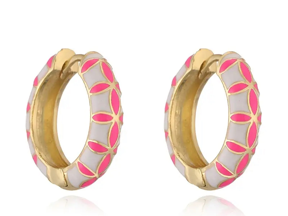 Gold Plated Navy & Aqua Cari Spanish Enamel Huggie Earrings