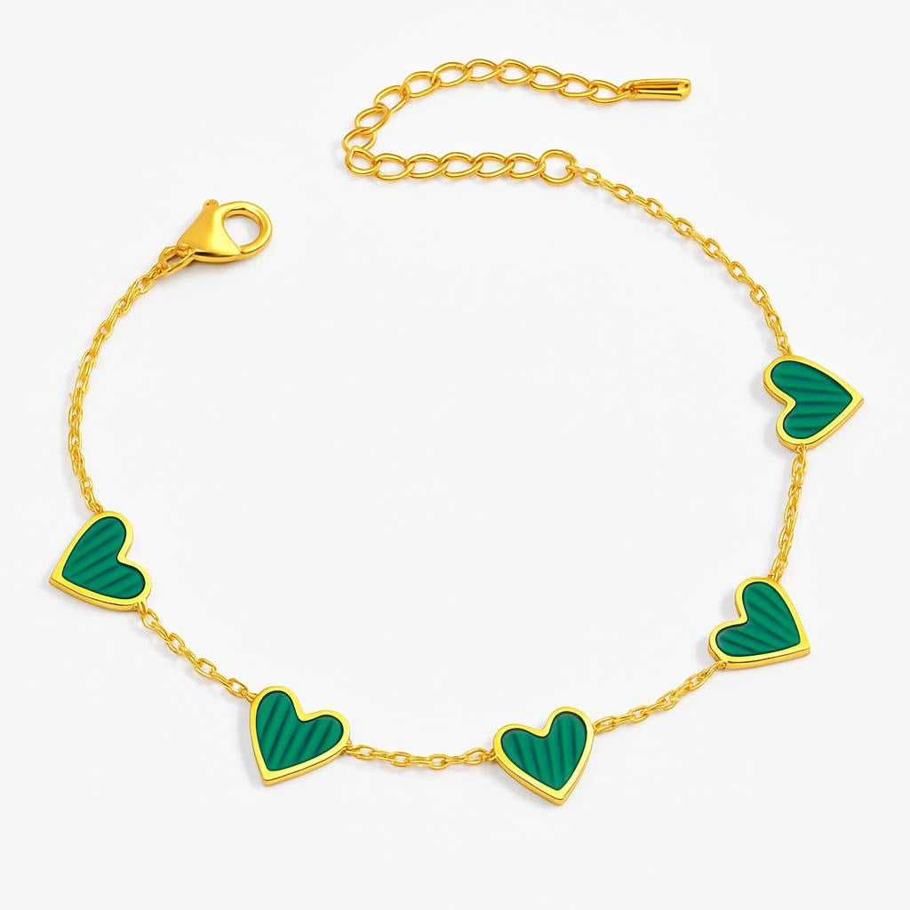 Malachite Heart Chain Link Bracelet