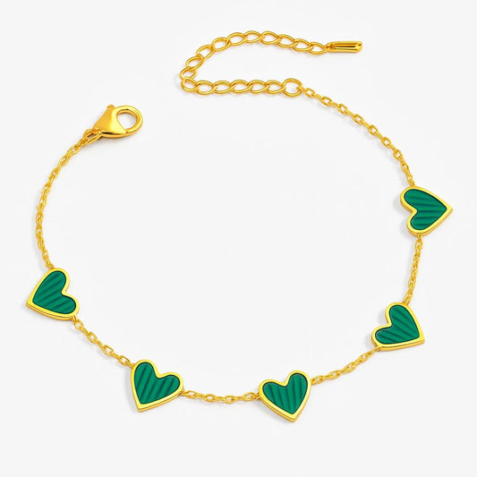 Malachite Heart Chain Link Bracelet