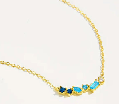 Gold & Blue Stone Chloe Smile Necklace