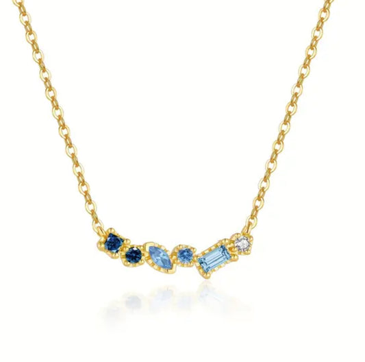 Gold & Blue Stone Chloe Smile Necklace