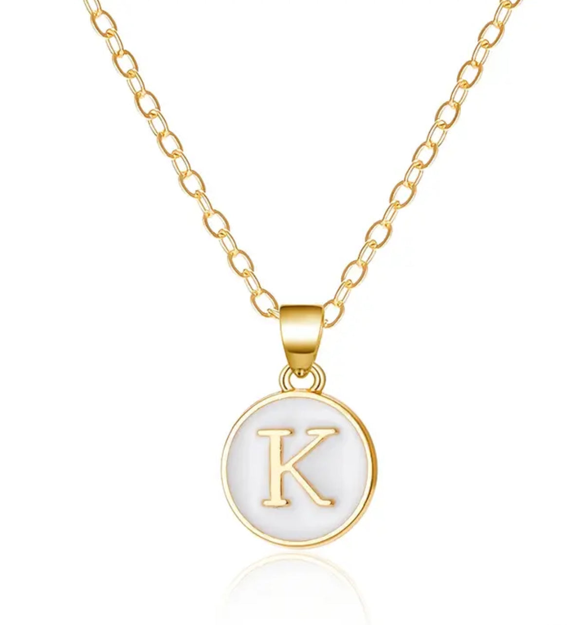 Gold Enamel Initial Disc Pendant Necklace