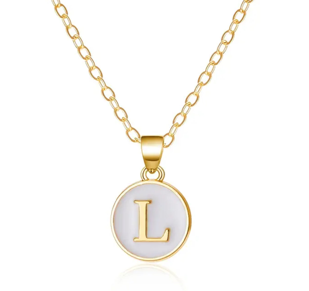 Gold Enamel Initial Disc Pendant Necklace