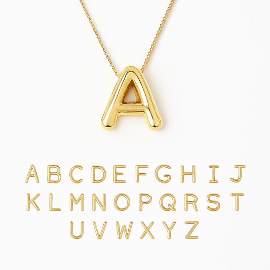 Gold Bubble Letter Initials Pendant/Necklace