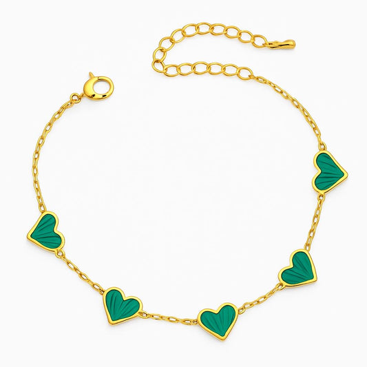 Malachite Jane Enamel Heart Chain Link Bracelet