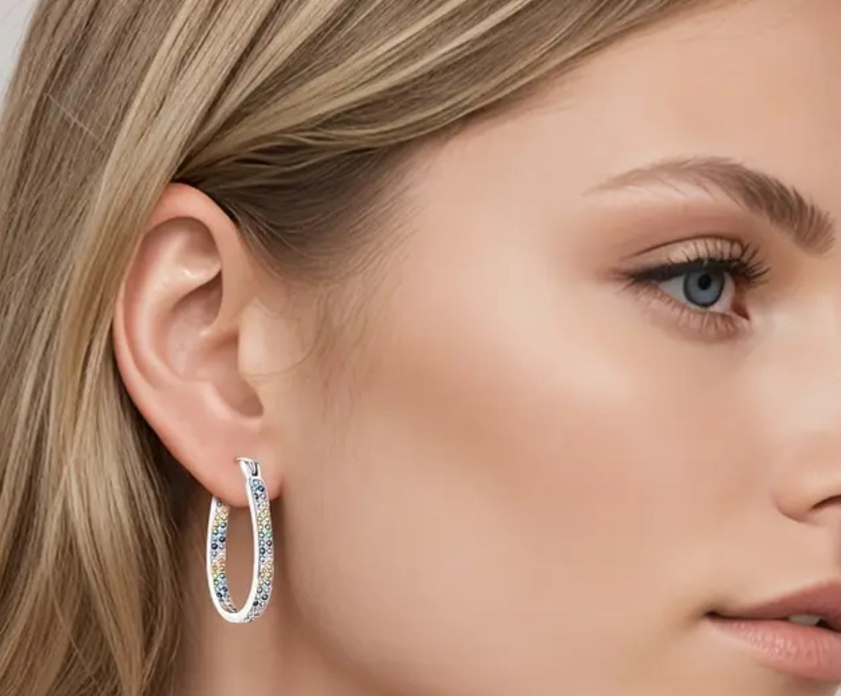 Sterling Silver Serena Oval Multicolor Inside/Outside Hoop Earrings