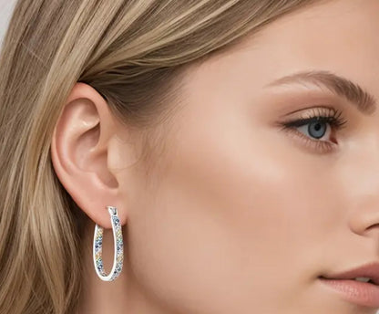 Sterling Silver Serena Oval Multicolor Inside/Outside Hoop Earrings
