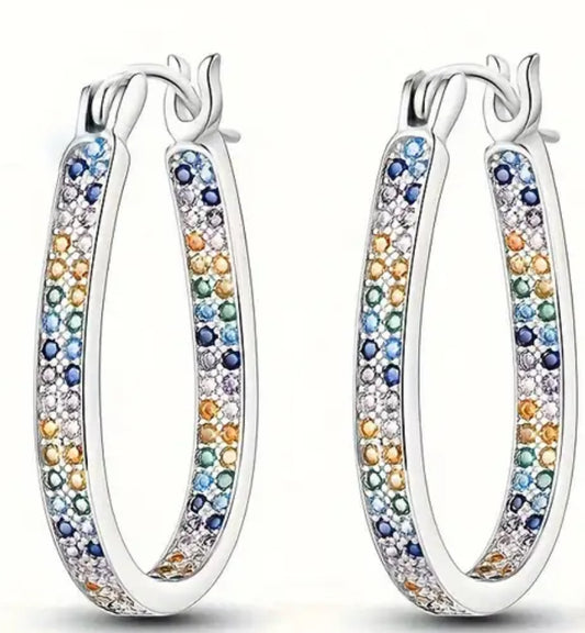 Sterling Silver Serena Oval Multicolor Inside/Outside Hoop Earrings