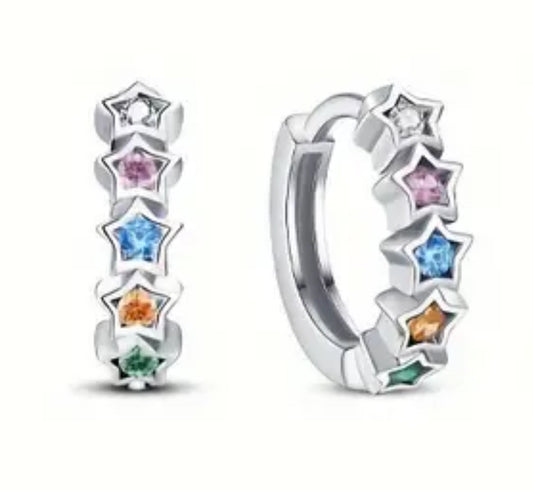 Sterling Silver Serena Colored Star Huggie Hoop Earrings