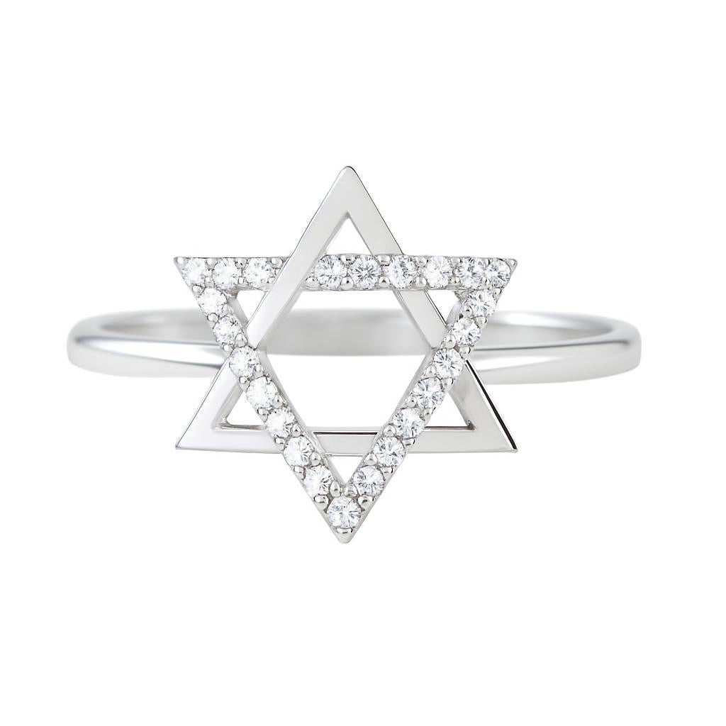 Sterling Silver Leah Pave Star of David Ring