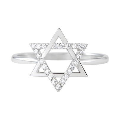 Sterling Silver Leah Pave Star of David Ring