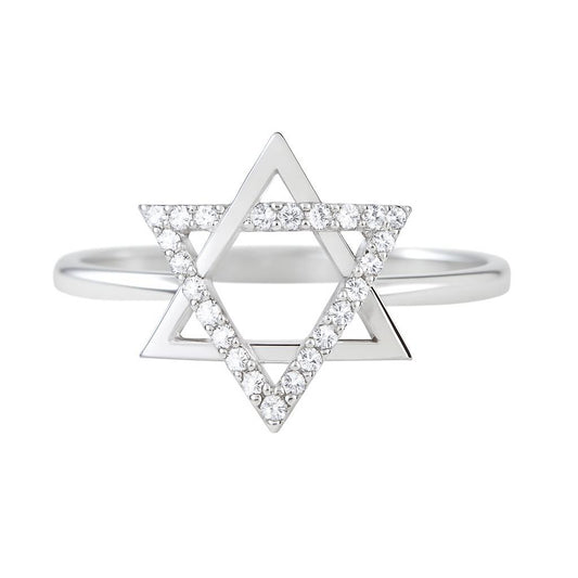Sterling Silver Leah Pave Star of David Ring