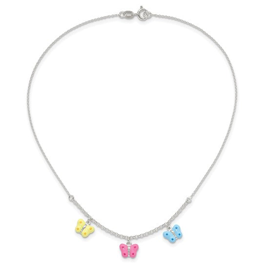 Sterling Silver Chloe Triple Butterfly Enamel Necklace