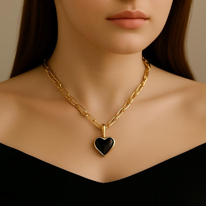 Black Enamel Izzy Heart Necklace