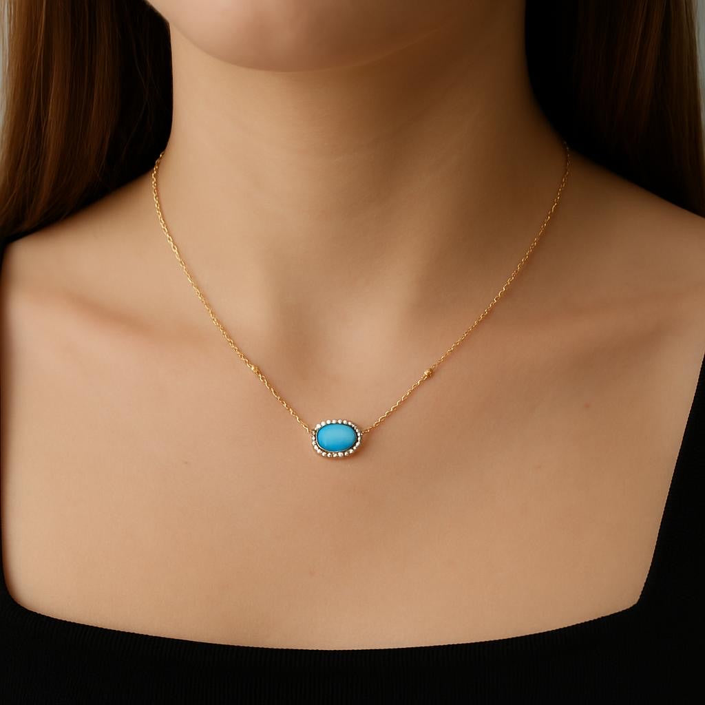 Gold Plated Blue Enamel Presley Halo Necklace
