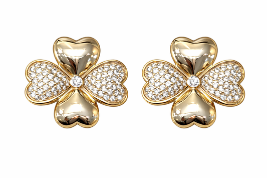 Gold Vermeil Jackie Pavé Heart Clover Earrings