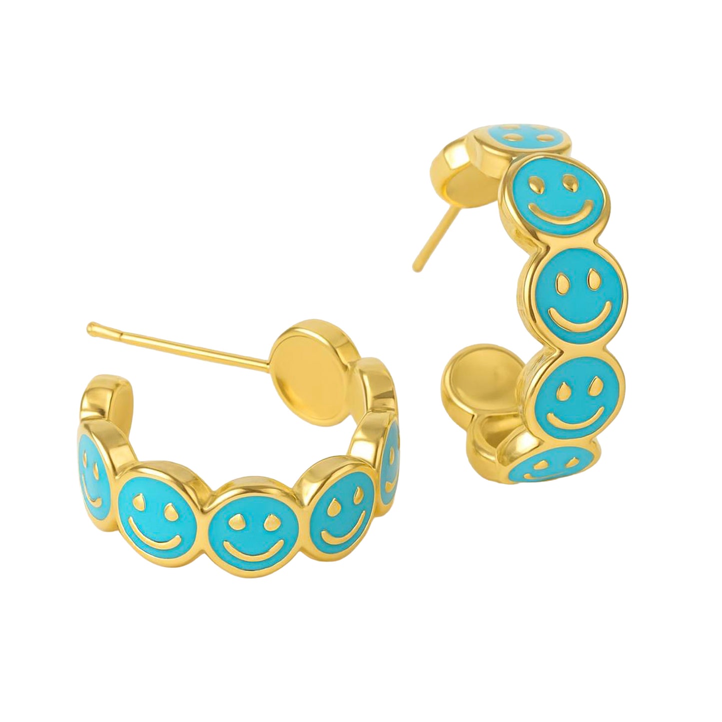 Blue Enamel Emmie Smile Hoop Earrings