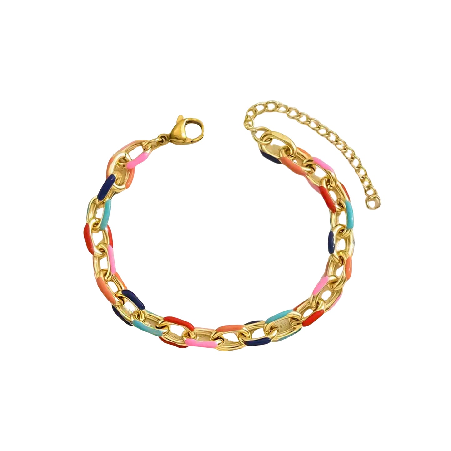Gold Plated Mila Multi-Color Enamel Paperclip Bracelet