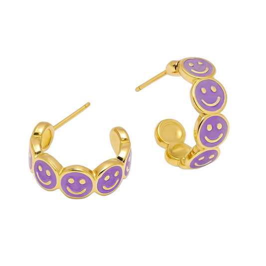 Purple Enamel Emmie Smile Hoop Earrings