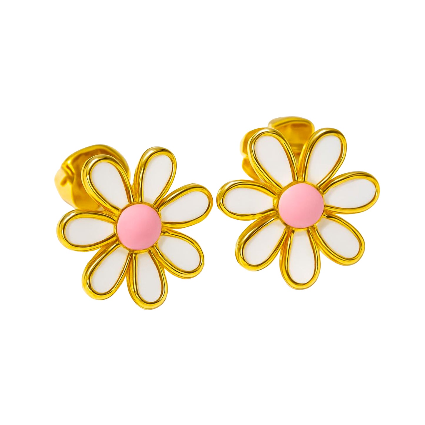 Pink Daisy Enamel Trixie Stud Earrings
