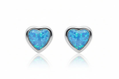 Sterling Silver Opal Heart Stud Earrings