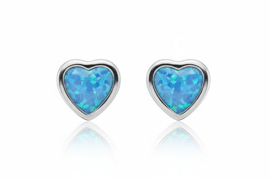 Sterling Silver Opal Heart Stud Earrings