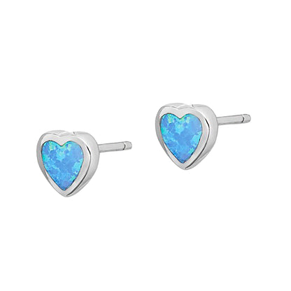 Sterling Silver Opal Heart Stud Earrings