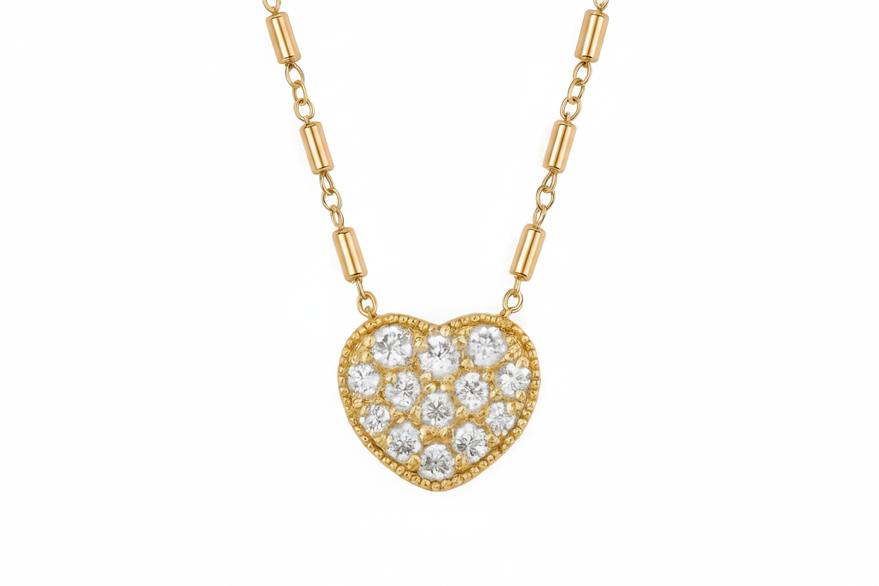 Gold Vermeil Jane Pave Heart Satellite Chain Pendant/Necklace