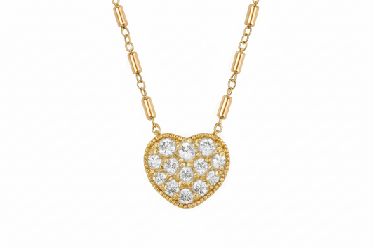 Gold Vermeil Jane Pave Heart Satellite Chain Pendant/Necklace