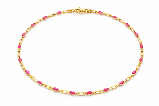 14K Gold Filled Pink Enamel Paperclip Chain Bracelet