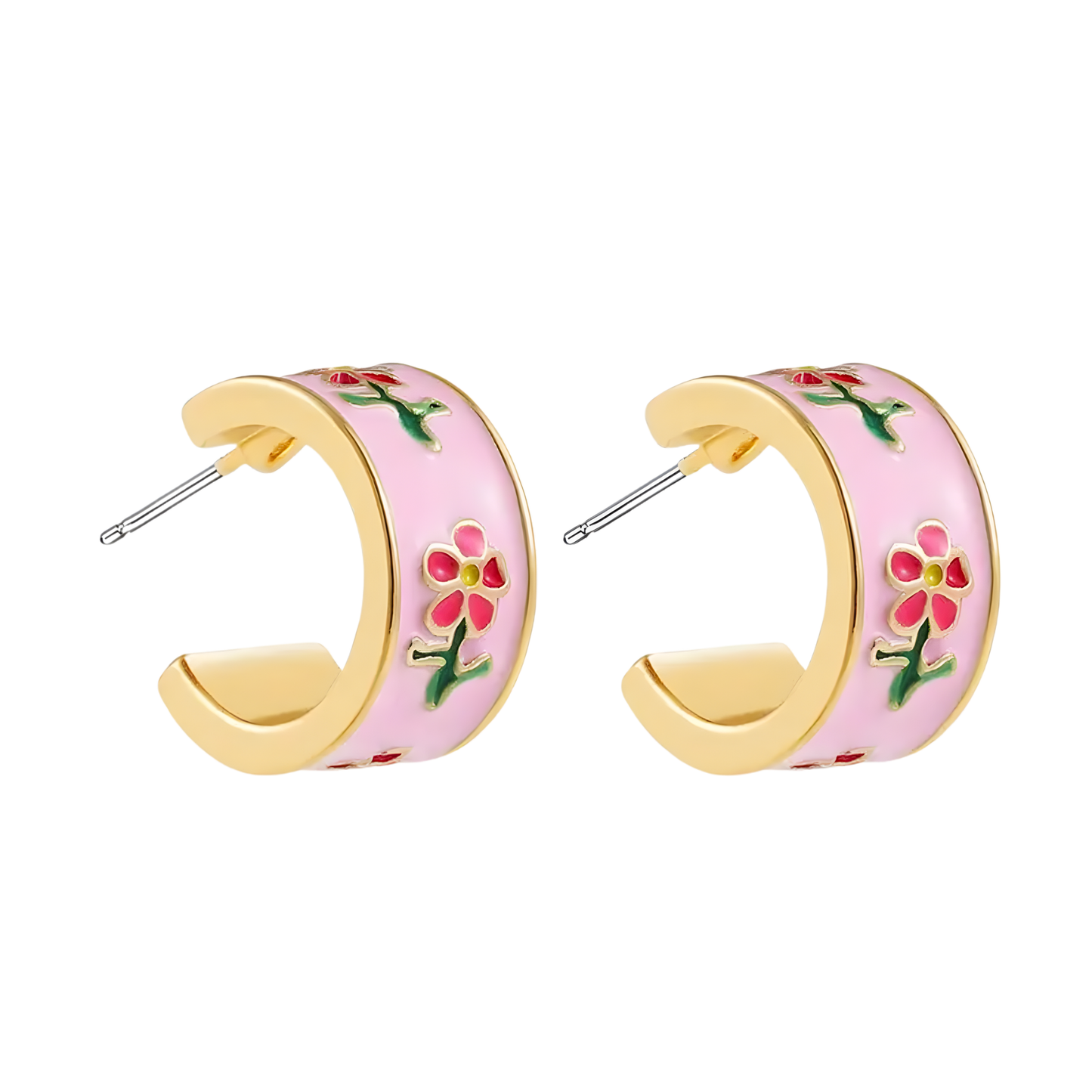 Gold White Enamel Emmie Flower Huggie Hoop Earrings