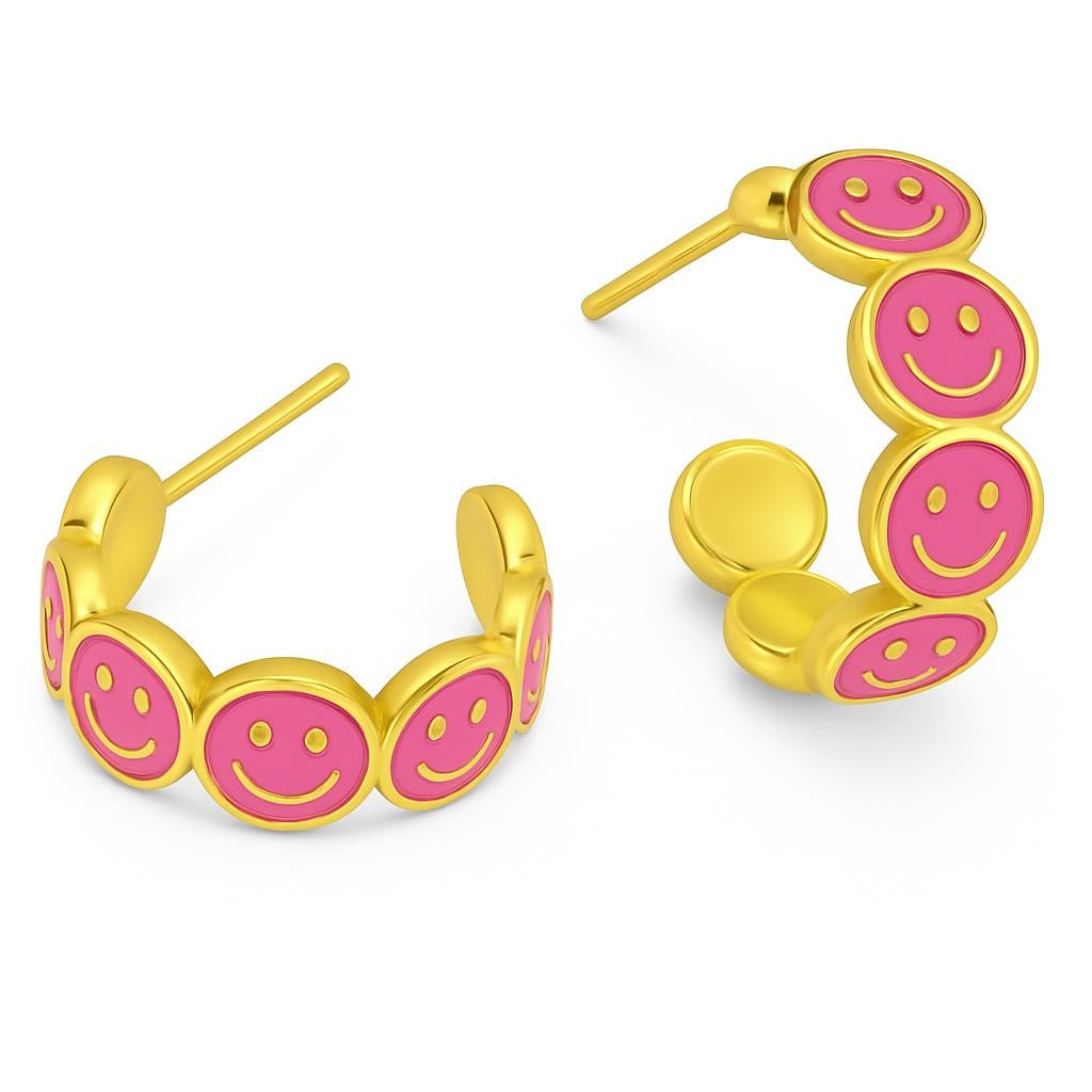 Blue Enamel Emmie Smile Hoop Earrings