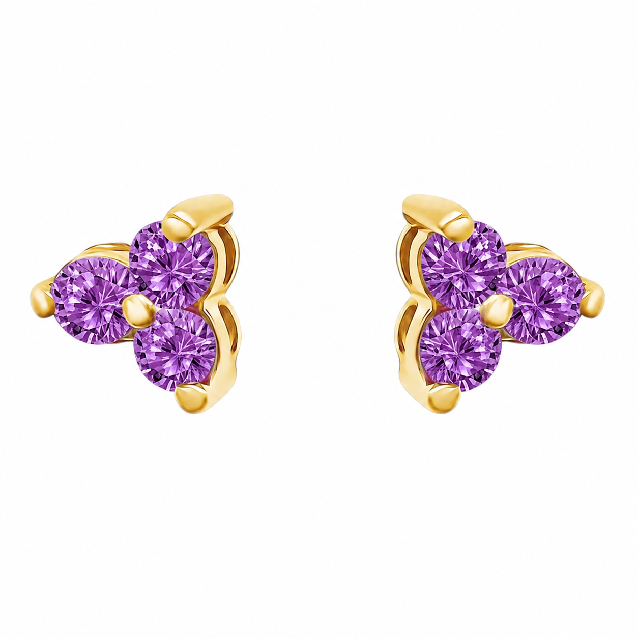 18K Gold Plated Purple Trio Stud Earrings