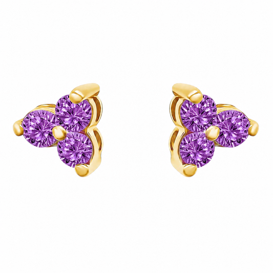 18K Gold Plated Purple Trio Stud Earrings