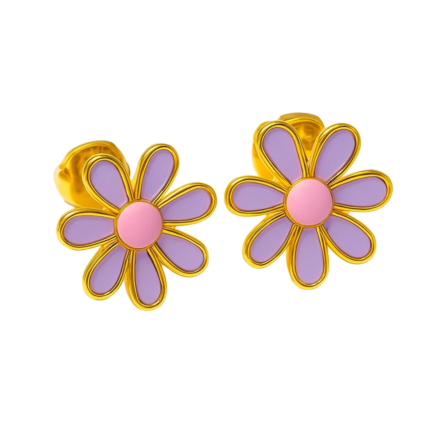 Pink Daisy Enamel Trixie Stud Earrings
