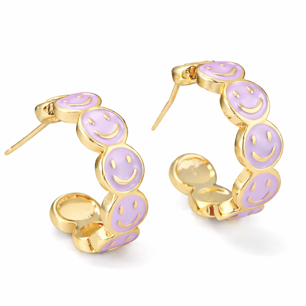 Purple Enamel Emmie Smile Hoop Earrings
