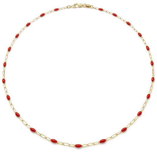Gold Filled Red Enamel Paperclip Chain Necklace