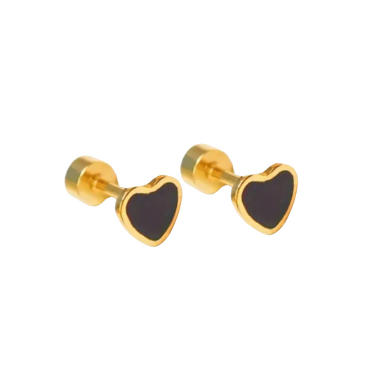 18K Vermeil & Black Enamel Heart Earrings