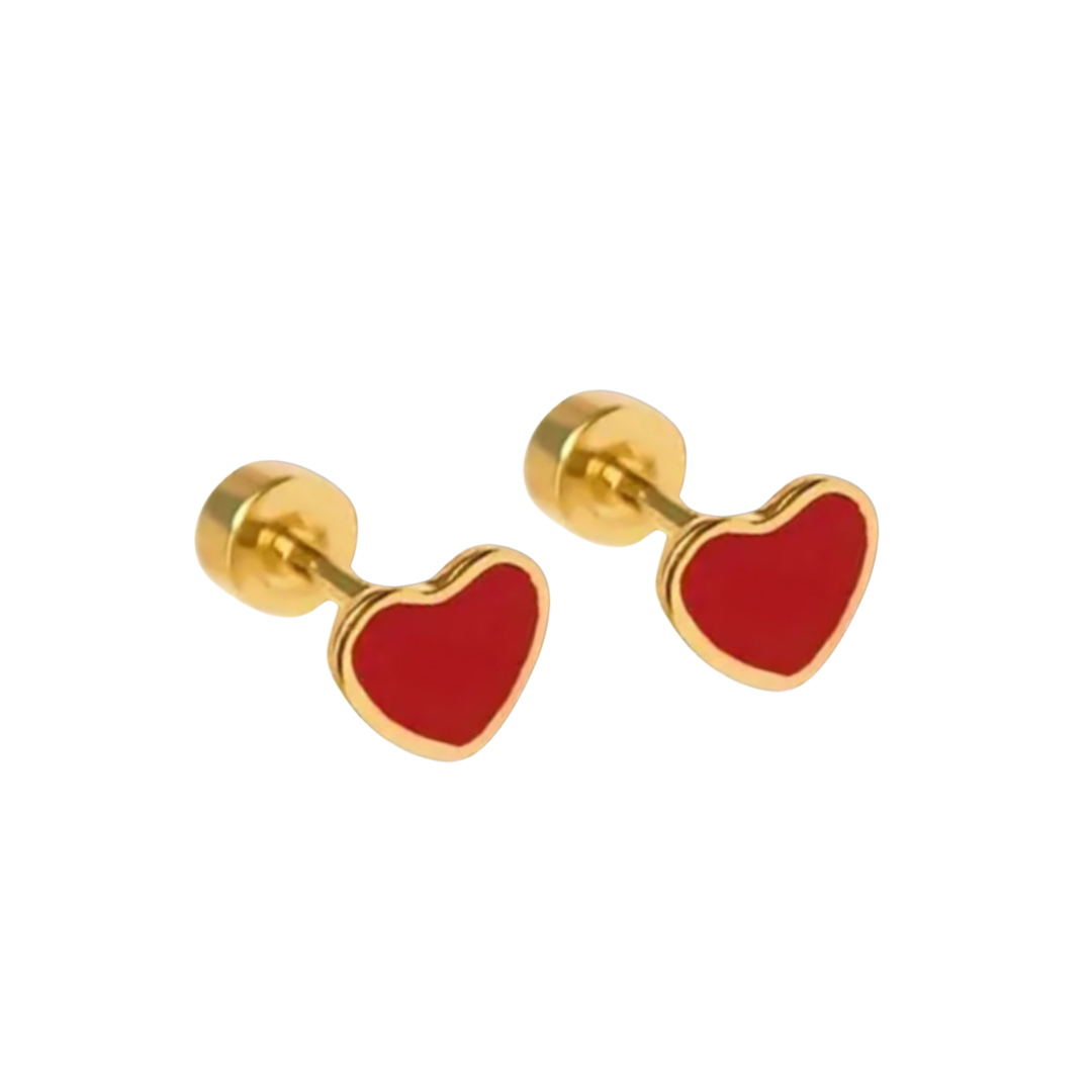 18K Vermeil & Red Enamel Heart Earrings