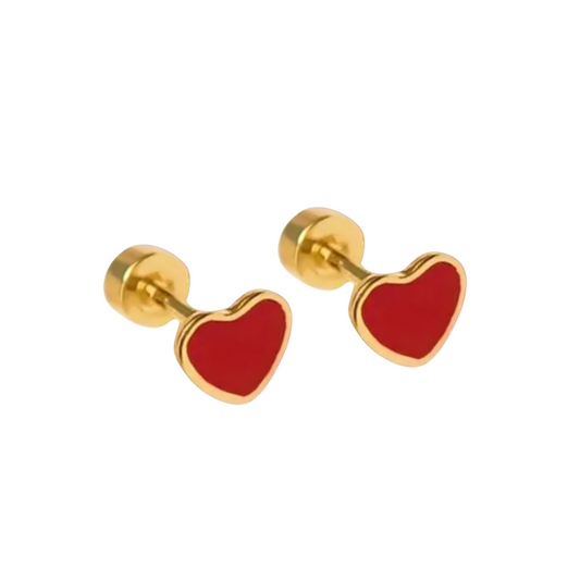 18K Vermeil & Red Enamel Heart Earrings
