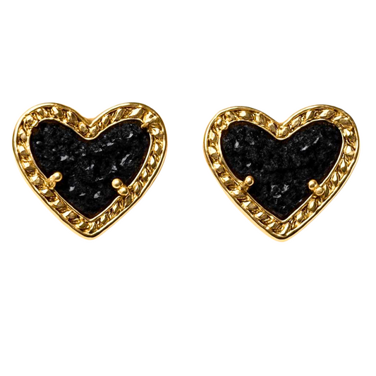 14K Vermeil Black Enamel Heart Earrings