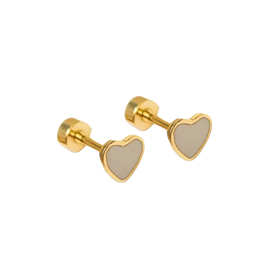 18K Vermeil & White Enamel Heart Earrings