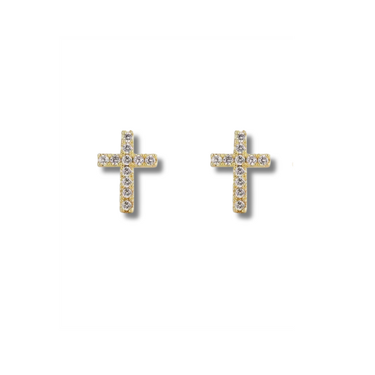 14K Gold Pave Cross Jane Stud Earrings