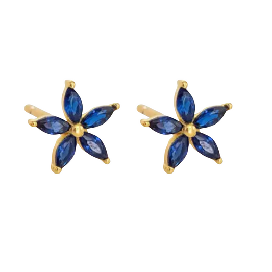 14K Vermeil Blue Flower Earrings