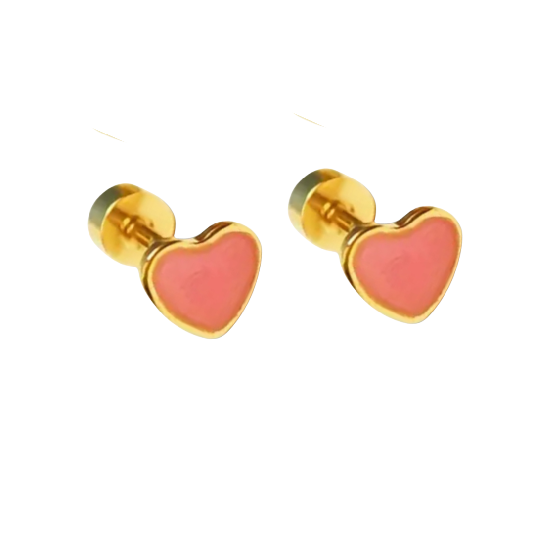 18K Vermeil & Pink Enamel Heart Earrings