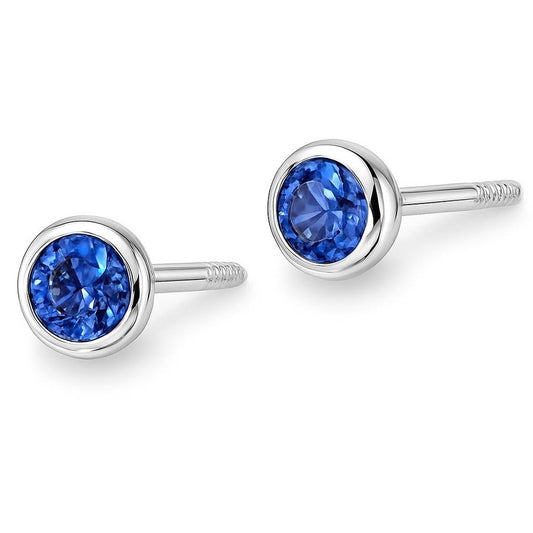 Sterling Silver Blue Bezel Set Stud Earrings