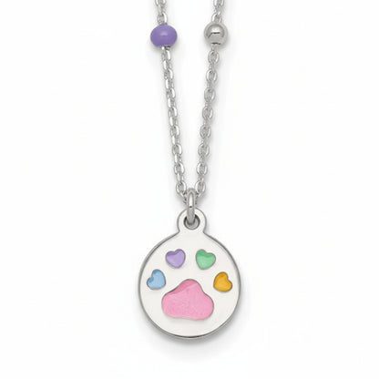 Sterling Silver Chloe Enamel Paw Pendant Necklace